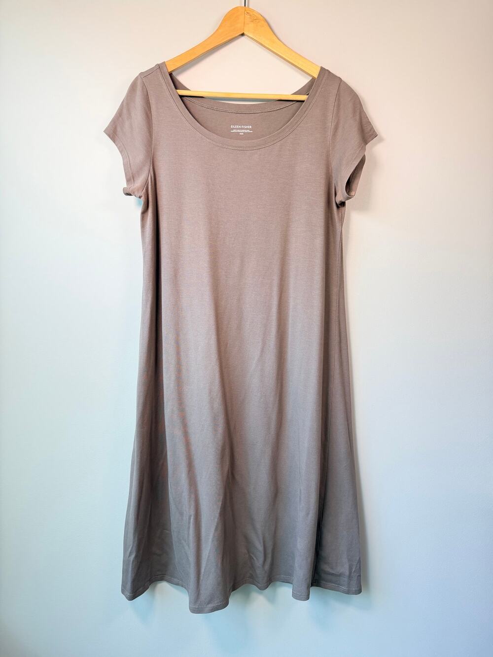 Eileen Fisher Size M Short Sleeve Cotton Jersey T-Shirt Dress Light Brown